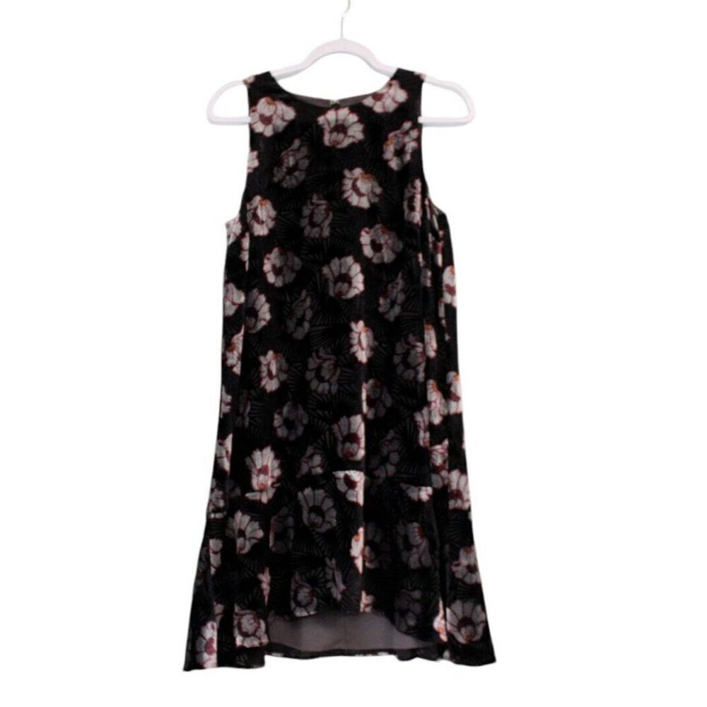 LOFT Asymmetrical Hi Low Dress Medium Velvet Dark Floral Ruffle Sleeveless Tank